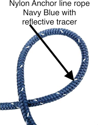 Upgrade Your Marine, Boat with Our Premium Nylon Anchor Line Rope - Double Braided, 1/2"x100’, Navy Blue with Reflective Tracer and 316 Stainless Steel Thimble, Perfect for Boat Applications in Saudi Arabia