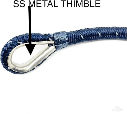Upgrade Your Marine, Boat with Our Premium Nylon Anchor Line Rope - Double Braided, 1/2"x100’, Navy Blue with Reflective Tracer and 316 Stainless Steel Thimble, Perfect for Boat Applications in Saudi Arabia