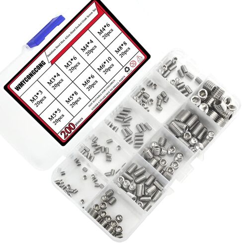 WMYCONGCONG 200 قطعة M3/M4/M5/M6/M8 الفولاذ المقاوم للصدأ عرافة ألين رئيس المقبس مجموعة المسمار مجموعة متنوعة عرافة اليرقة مجموعة مسامير البراغي الداخلية عرافة محرك كأس مسامير نقطة مع 5 الشدات عرافة in Saudi Arabia