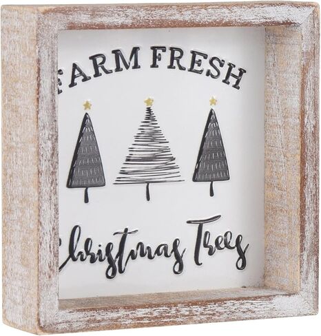 Vintage Christmas Decor, Farm Fresh Christmas Trees Block Sign for Shelf, Mantel, Farmhouse Christmas Decoration, Embossed Metal With Wood Frame in Saudi Arabia