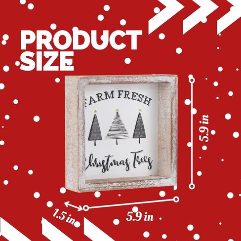 Vintage Christmas Decor, Farm Fresh Christmas Trees Block Sign for Shelf, Mantel, Farmhouse Christmas Decoration, Embossed Metal With Wood Frame in Saudi Arabia