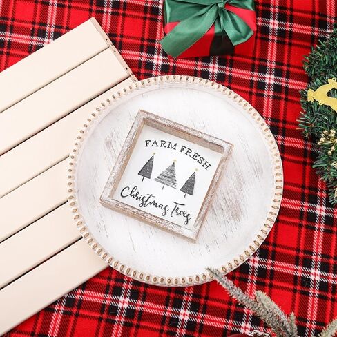 Vintage Christmas Decor, Farm Fresh Christmas Trees Block Sign for Shelf, Mantel, Farmhouse Christmas Decoration, Embossed Metal With Wood Frame in Saudi Arabia