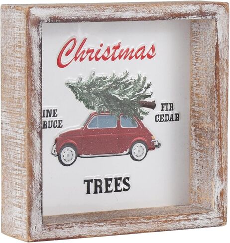 Vintage Christmas Decor, Farm Fresh Christmas Trees Block Sign for Shelf, Mantel, Farmhouse Christmas Decoration, Embossed Metal With Wood Frame in Saudi Arabia