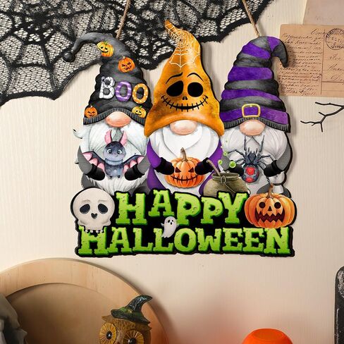 Huwena Halloween Wooden Door Sign Happy Halloween Gnomes Hanging Sign Halloween Novelty Wooden Signs for Home Decor Rustic Farmhouse Door Sign for Outdoor Porch Home Harvest Decor in Saudi Arabia