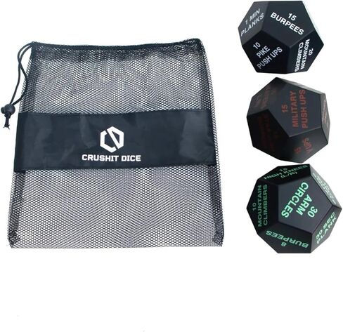 نرد تمرين CrushIT للتمرينات - نرد تمرين ذو 12 جانبًا للياقة البدنية المنزلية، WOD، Cardio، HIIT - نرد لياقة بدنية متعدد الاستخدامات للبالغين ونرد تمرين للمراهقين - نرد تمرين ممتع ومحمول - 3 عبوات in Saudi Arabia