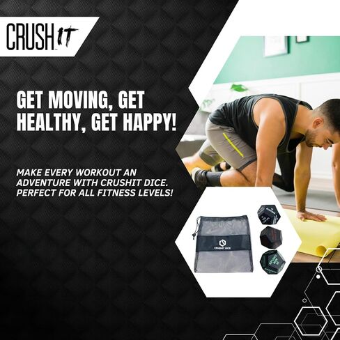 نرد تمرين CrushIT للتمرينات - نرد تمرين ذو 12 جانبًا للياقة البدنية المنزلية، WOD، Cardio، HIIT - نرد لياقة بدنية متعدد الاستخدامات للبالغين ونرد تمرين للمراهقين - نرد تمرين ممتع ومحمول - 3 عبوات in Saudi Arabia