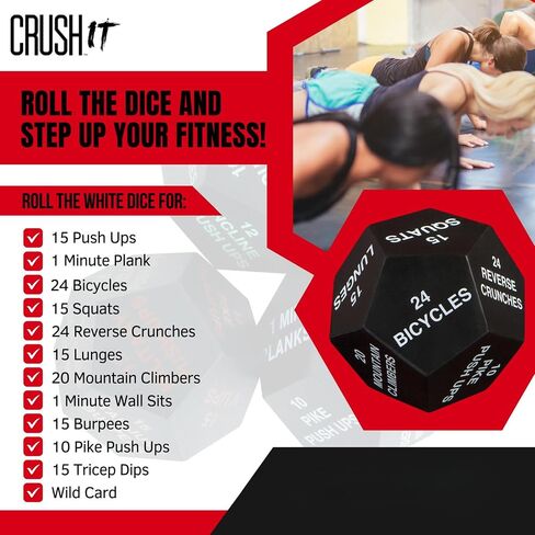 نرد تمرين CrushIT للتمرينات - نرد تمرين ذو 12 جانبًا للياقة البدنية المنزلية، WOD، Cardio، HIIT - نرد لياقة بدنية متعدد الاستخدامات للبالغين ونرد تمرين للمراهقين - نرد تمرين ممتع ومحمول - 3 عبوات in Saudi Arabia