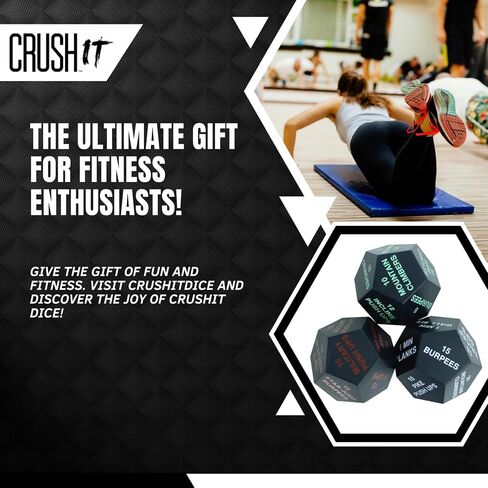 نرد تمرين CrushIT للتمرينات - نرد تمرين ذو 12 جانبًا للياقة البدنية المنزلية، WOD، Cardio، HIIT - نرد لياقة بدنية متعدد الاستخدامات للبالغين ونرد تمرين للمراهقين - نرد تمرين ممتع ومحمول - 3 عبوات in Saudi Arabia