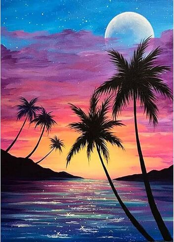 Lxmsja Beach Ocean Diamond Art Painting Kits for Adults, 5D DIY Full Drill Round Gems Arts and Crafts, Diamond Art Sunset for Gifts Leisure Wall Decoration 12X16inch in Saudi Arabia