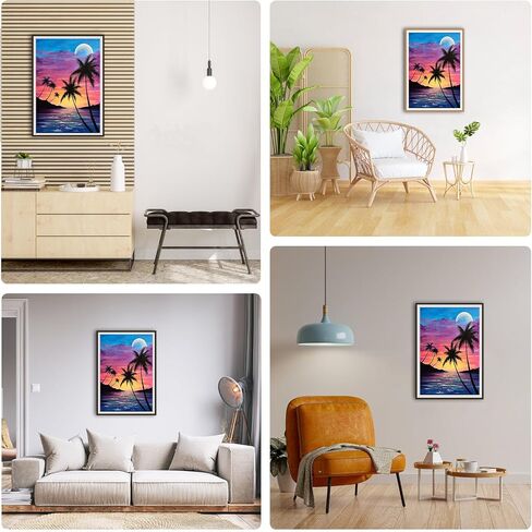 Lxmsja Beach Ocean Diamond Art Painting Kits for Adults, 5D DIY Full Drill Round Gems Arts and Crafts, Diamond Art Sunset for Gifts Leisure Wall Decoration 12X16inch in Saudi Arabia