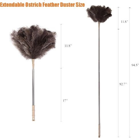 Extendable Ostrich Feather Duster Lengthen Feather Duster with Extension Pole Up to 94.5 Inch,Used for Home Cleaning Ceilings Furniture Fans Washable（210cm Telescopic Rod,White） in Saudi Arabia