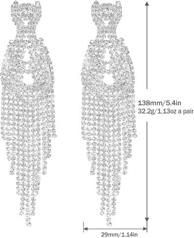 Rhinestone Dangle Earrings for Women Girls,S925 Silver Gold Sparkly Dangle Tassel Statement Earrings, Long Chandelier Earrings, Lightweight Ear Studs Cubic Zirconia Crystal Statement Bridal Wedding in Saudi Arabia