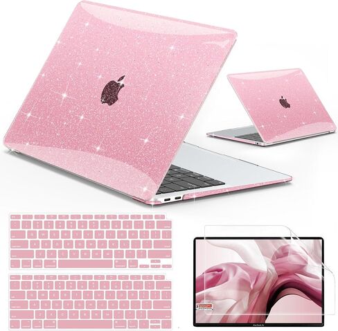 B BELK Compatible with MacBook Air 13 inch Case 2022 to 2018 Released A2337 M1 A2179 A1932 with Touch ID, Sparkly Plastic Hard Shell Cover + 2 Keyboard Covers + Screen Protector, Glitter Hot Pink in Saudi Arabia