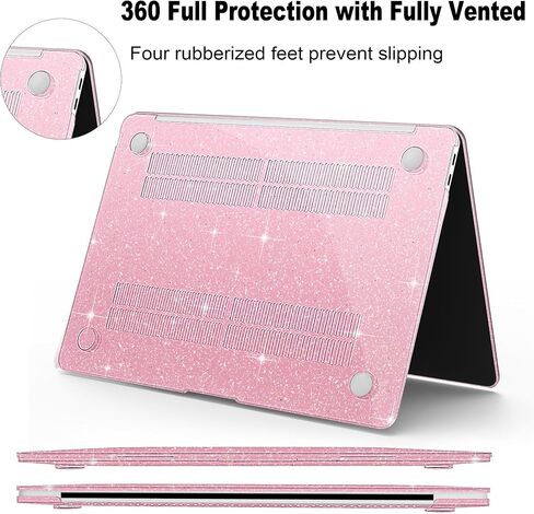 B BELK Compatible with MacBook Air 13 inch Case 2022 to 2018 Released A2337 M1 A2179 A1932 with Touch ID, Sparkly Plastic Hard Shell Cover + 2 Keyboard Covers + Screen Protector, Glitter Hot Pink in Saudi Arabia