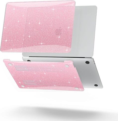 B BELK Compatible with MacBook Air 13 inch Case 2022 to 2018 Released A2337 M1 A2179 A1932 with Touch ID, Sparkly Plastic Hard Shell Cover + 2 Keyboard Covers + Screen Protector, Glitter Hot Pink in Saudi Arabia