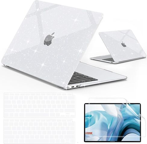 B BELK متوافق مع حافظة MacBook Air 13 بوصة إصدار 2022 إلى 2018 A2337 M1 A2179 A1932 مع معرف اللمس، غطاء صلب من البلاستيك اللامع + 2 غطاء لوحة مفاتيح + واقي شاشة، وردي فاقع لامع in Kuwait