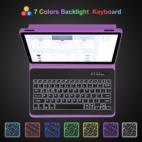 حافظة سامسونج تاب S8 بلس/S7 FE/S7 بلس مع لوحة مفاتيح مقاس 12.4 بوصة، حافظة لوحة مفاتيح جالاكسي تاب S7 FE| إضاءة خلفية ذكية بـ 7 ألوان| لوحة مفاتيح لاسلكية مغناطيسية قابلة للفصل| غطاء فوليو نحيف مع حامل قلم S أرجواني in Kuwait
