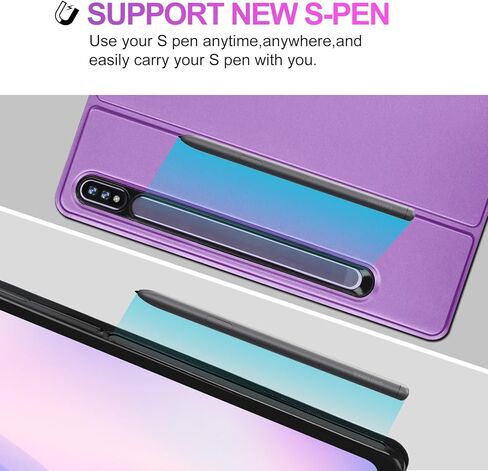 حافظة سامسونج تاب S8 بلس/S7 FE/S7 بلس مع لوحة مفاتيح مقاس 12.4 بوصة، حافظة لوحة مفاتيح جالاكسي تاب S7 FE| إضاءة خلفية ذكية بـ 7 ألوان| لوحة مفاتيح لاسلكية مغناطيسية قابلة للفصل| غطاء فوليو نحيف مع حامل قلم S أرجواني in Kuwait