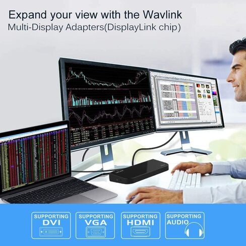 Wavlink Universal USB 3.0 Dual Video Docking Station with DVI/HDMI (up to 2048 × 1152), USB Hub, Quick Charging, Gigabit Ethernet, Audio, Mic, Supports for Windows Mac OS in Saudi Arabia