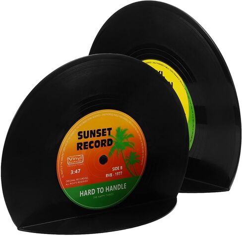 STOBAZA الفينيل سجل Bookend، 2PCS خمر كتاب ينتهي سدادة الثقيلة رفوف الكتب الزخرفية منظم الدفتين للمكتبة مكتب النوم غرفة الدراسة الأسود in Kuwait