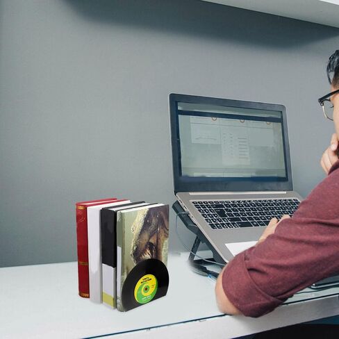 STOBAZA الفينيل سجل Bookend، 2PCS خمر كتاب ينتهي سدادة الثقيلة رفوف الكتب الزخرفية منظم الدفتين للمكتبة مكتب النوم غرفة الدراسة الأسود in Kuwait