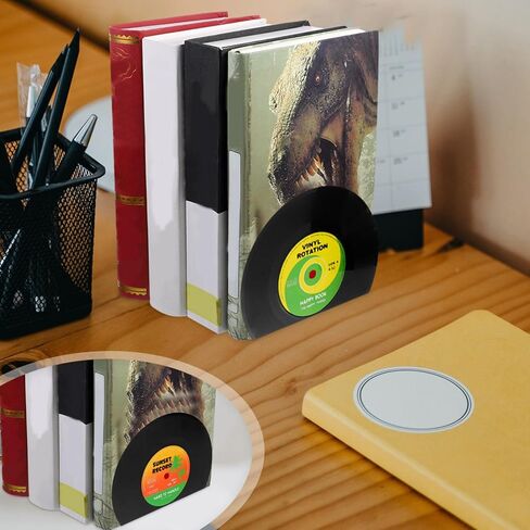 STOBAZA الفينيل سجل Bookend، 2PCS خمر كتاب ينتهي سدادة الثقيلة رفوف الكتب الزخرفية منظم الدفتين للمكتبة مكتب النوم غرفة الدراسة الأسود in Kuwait