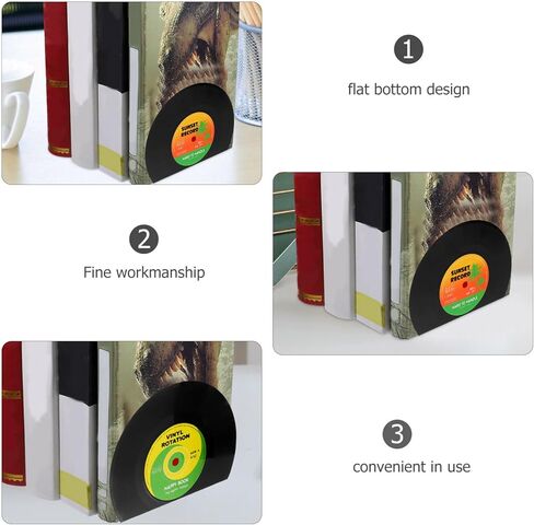 STOBAZA الفينيل سجل Bookend، 2PCS خمر كتاب ينتهي سدادة الثقيلة رفوف الكتب الزخرفية منظم الدفتين للمكتبة مكتب النوم غرفة الدراسة الأسود in Kuwait