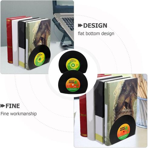 STOBAZA الفينيل سجل Bookend، 2PCS خمر كتاب ينتهي سدادة الثقيلة رفوف الكتب الزخرفية منظم الدفتين للمكتبة مكتب النوم غرفة الدراسة الأسود in Kuwait