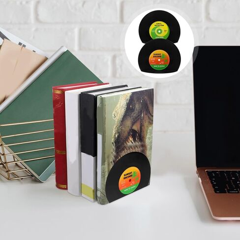 STOBAZA الفينيل سجل Bookend، 2PCS خمر كتاب ينتهي سدادة الثقيلة رفوف الكتب الزخرفية منظم الدفتين للمكتبة مكتب النوم غرفة الدراسة الأسود in Kuwait