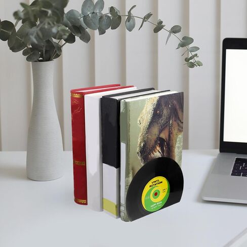 STOBAZA الفينيل سجل Bookend، 2PCS خمر كتاب ينتهي سدادة الثقيلة رفوف الكتب الزخرفية منظم الدفتين للمكتبة مكتب النوم غرفة الدراسة الأسود in Kuwait