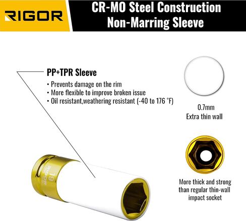 RIGOR 11503 17mm Non-Marring Lug Nut Socket | Wheel Protector Impact Socket | 1/2" Drive, 6 Point, CR-MO, Metric in Saudi Arabia