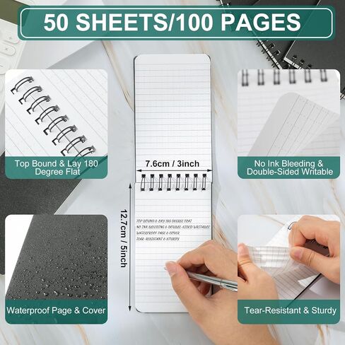 Qilery 12 Pcs Waterproof Notebook 3" x 5" All Weather Pocket Notepads Police Notepad Reporters Notebook Weatherproof White Spiral Notebook Steno Pads Spiral Memo Pads Journal Notepad for Outdoor in Saudi Arabia