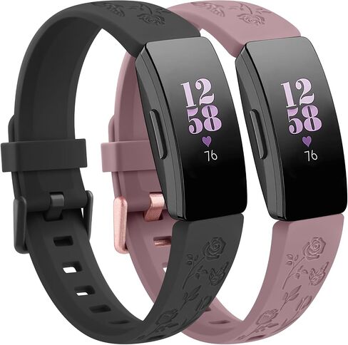 2 Pack Rose Butterfly Engraved Bands for Fitbit Inspire HR Bands/Fitbit Inspire Band/Fitbit Inspire 2 Bands for Women, Soft Elegant Floral Pattern Band Compatible with Fitbit Inspire HR/Inspire 2 in Saudi Arabia