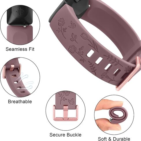 2 Pack Rose Butterfly Engraved Bands for Fitbit Inspire HR Bands/Fitbit Inspire Band/Fitbit Inspire 2 Bands for Women, Soft Elegant Floral Pattern Band Compatible with Fitbit Inspire HR/Inspire 2 in Saudi Arabia