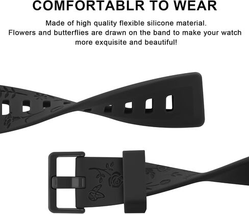 2 Pack Rose Butterfly Engraved Bands for Fitbit Inspire HR Bands/Fitbit Inspire Band/Fitbit Inspire 2 Bands for Women, Soft Elegant Floral Pattern Band Compatible with Fitbit Inspire HR/Inspire 2 in Saudi Arabia