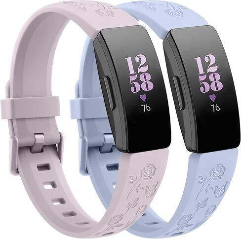 2 Pack Rose Butterfly Engraved Bands for Fitbit Inspire HR Bands/Fitbit Inspire Band/Fitbit Inspire 2 Bands for Women, Soft Elegant Floral Pattern Band Compatible with Fitbit Inspire HR/Inspire 2 in Saudi Arabia