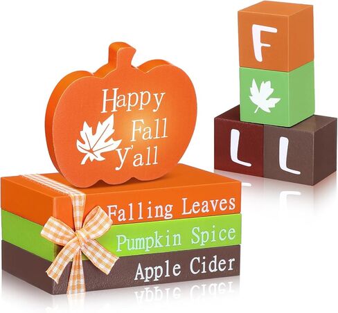 8 قطع من صينية الخريف المتدرجة ديكور الخريف الخشبي كومة الكتب ديكور اليقطين ديكورات الخريف للمنزل علامات طاولة خشبية 3 كتب صغيرة مزخرفة صناعية حزمة مزرعة ريفية لديكور المنزل في الخريف وعيد الشكر in Kuwait