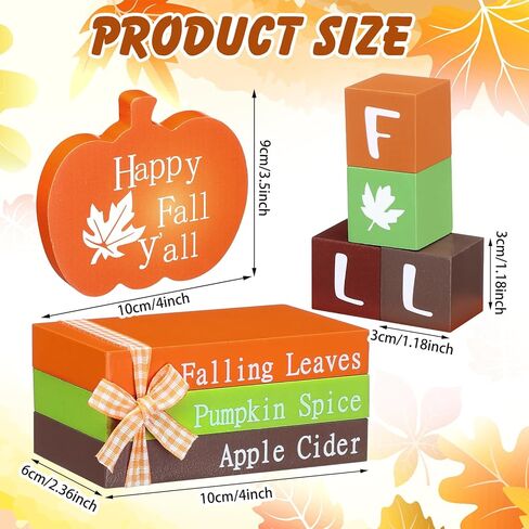 8 قطع من صينية الخريف المتدرجة ديكور الخريف الخشبي كومة الكتب ديكور اليقطين ديكورات الخريف للمنزل علامات طاولة خشبية 3 كتب صغيرة مزخرفة صناعية حزمة مزرعة ريفية لديكور المنزل في الخريف وعيد الشكر in Kuwait