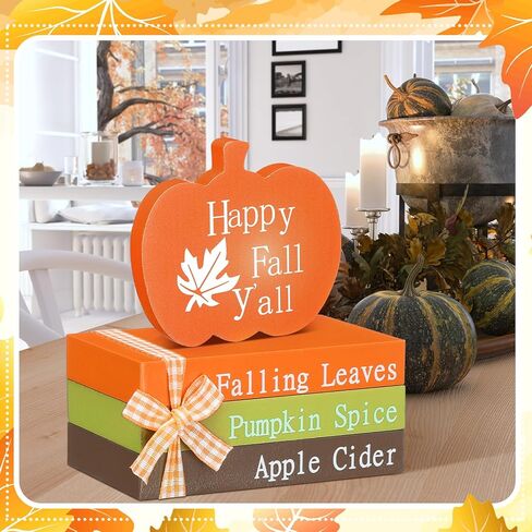 8 قطع من صينية الخريف المتدرجة ديكور الخريف الخشبي كومة الكتب ديكور اليقطين ديكورات الخريف للمنزل علامات طاولة خشبية 3 كتب صغيرة مزخرفة صناعية حزمة مزرعة ريفية لديكور المنزل في الخريف وعيد الشكر in Kuwait