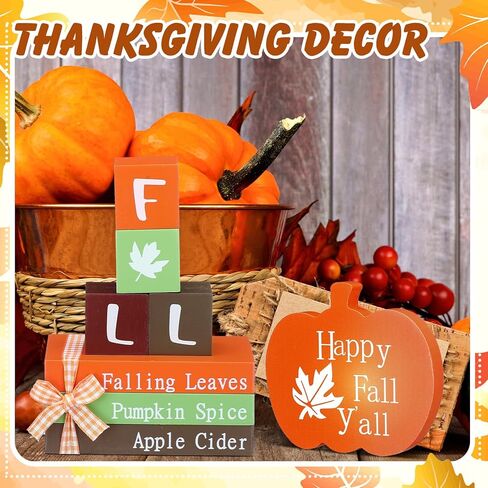 8 قطع من صينية الخريف المتدرجة ديكور الخريف الخشبي كومة الكتب ديكور اليقطين ديكورات الخريف للمنزل علامات طاولة خشبية 3 كتب صغيرة مزخرفة صناعية حزمة مزرعة ريفية لديكور المنزل في الخريف وعيد الشكر in Kuwait