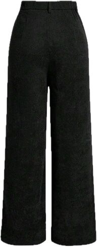 Women's Solid Patch Pocket Corduroy Mid Rise Wide Leg Pants Baggy Spring Break High Waist Button Detail in Saudi Arabia
