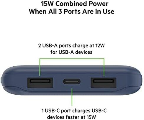 Belkin BoostCharge USB-C Portable Charger 10k Power Bank w/ 1 USB-C Port and 2 USB-A Ports with USB-A to USB-C Cable for iPhone 15, 15 Plus, 15 Pro, 15 Pro Max, Samsung Galaxy S24, & More - Gray in Saudi Arabia