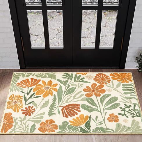 RoomTalks Cute Funky Bedroom Rugs Aesthetic Decor, 4x6 Washable Area Rug Non Slip Sage Green Boho Floral Botanical Rug Modern Abstract Throw Rug Accent Carpet for Living Room Kitchen Entryway Dorm in Kuwait