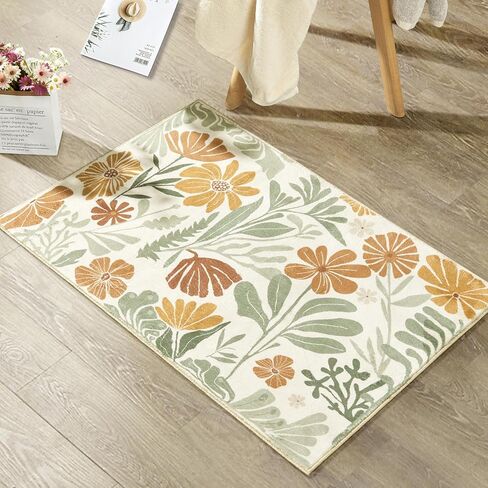RoomTalks Cute Funky Bedroom Rugs Aesthetic Decor, 4x6 Washable Area Rug Non Slip Sage Green Boho Floral Botanical Rug Modern Abstract Throw Rug Accent Carpet for Living Room Kitchen Entryway Dorm in Kuwait