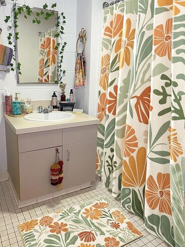 RoomTalks Cute Funky Bedroom Rugs Aesthetic Decor, 4x6 Washable Area Rug Non Slip Sage Green Boho Floral Botanical Rug Modern Abstract Throw Rug Accent Carpet for Living Room Kitchen Entryway Dorm in Kuwait
