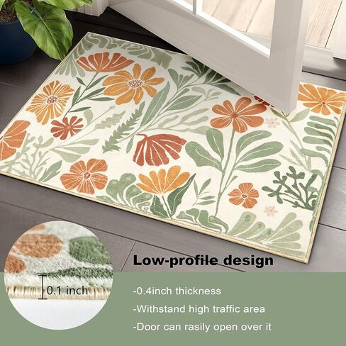 RoomTalks Cute Funky Bedroom Rugs Aesthetic Decor, 4x6 Washable Area Rug Non Slip Sage Green Boho Floral Botanical Rug Modern Abstract Throw Rug Accent Carpet for Living Room Kitchen Entryway Dorm in Kuwait