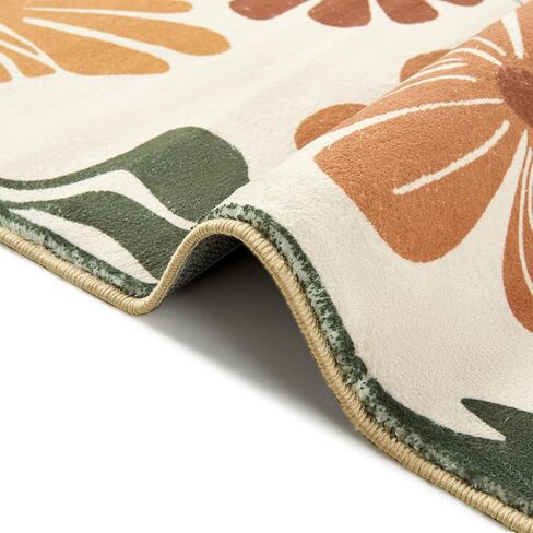 RoomTalks Cute Funky Bedroom Rugs Aesthetic Decor, 4x6 Washable Area Rug Non Slip Sage Green Boho Floral Botanical Rug Modern Abstract Throw Rug Accent Carpet for Living Room Kitchen Entryway Dorm in Kuwait