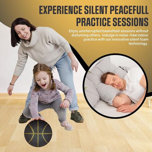 2024 ProVersion Silent Basketball - Indoor Basketball, Airless Basketball, Youth Basketball, Foam Basketball, Silent Basketball Dribbling Indoor, Size 7 (29.5"), Black & Gold in Saudi Arabia