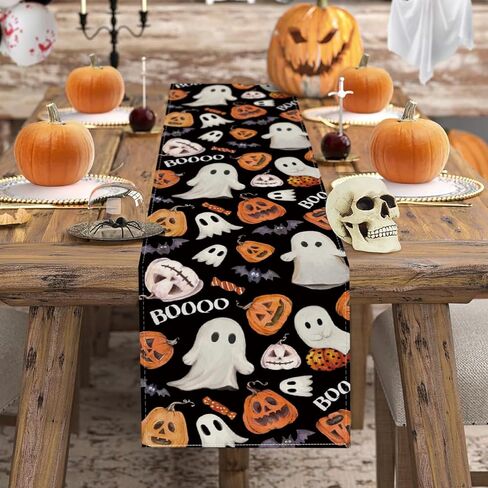 Baccessor Halloween Table Runner Spooky Pumpkins Spider Web Bat Runner for Table Kitchen Dinning Table Decor for Home Farmhouse Party Fall Festival Decor 13x72 Inch in Saudi Arabia