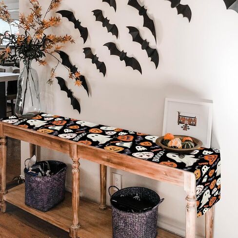Baccessor Halloween Table Runner Spooky Pumpkins Spider Web Bat Runner for Table Kitchen Dinning Table Decor for Home Farmhouse Party Fall Festival Decor 13x72 Inch in Saudi Arabia